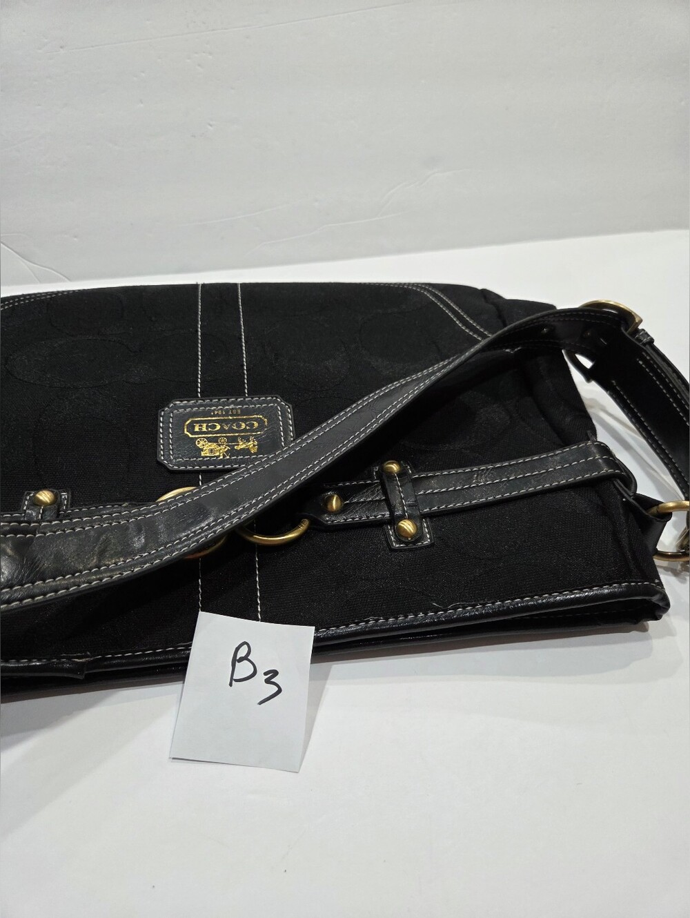 Women's Shoulder Canvas Bag with Gold-Tone Accent - Picture 7 of 7